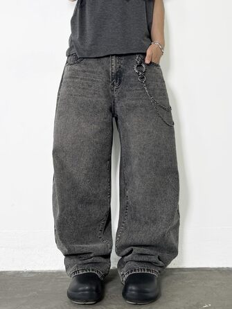 Чоловічі джинси Baggy в стилі хіп-хоп та скейтерські широкі штани Denim (сірі, розмір S)