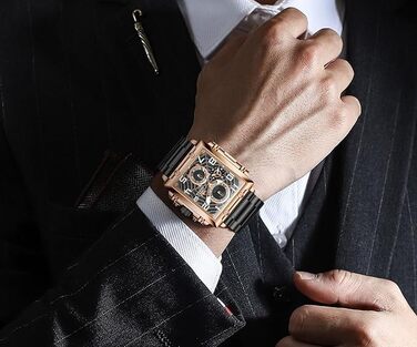 Чоловічий наручний годинник OLEVS Chronograph — класичний кварцовий годинник зі шкіряним ремінцем, водонепроникний, з календарем (Чорний/Розове золото, 2958)
