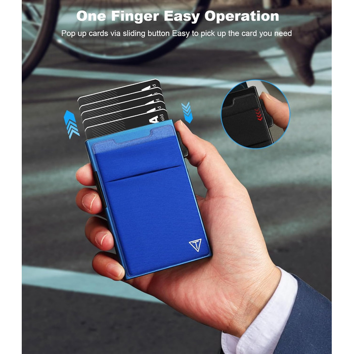 Мінімалістичний RFID гаманець-картхолдер TOYFID з Pop-up механізмом та відділенням для монет, синій