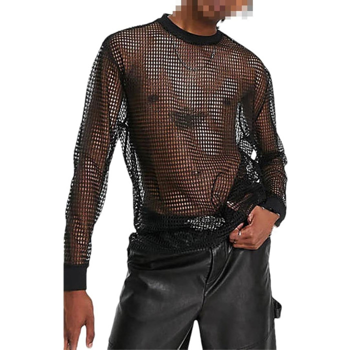 Чоловіча футболка Deepsko з сітки на довгі рукави, вільний крій, однотонна, стильна