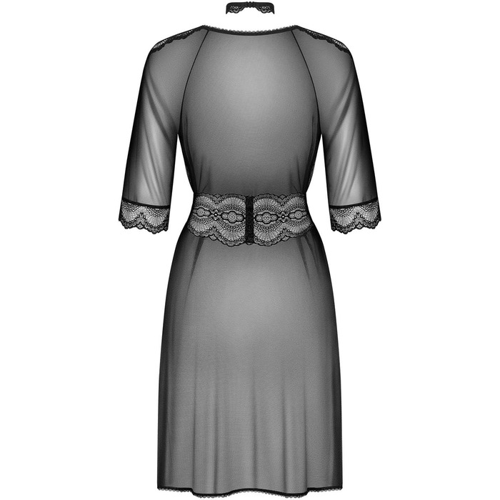 Сексуальний жіночий комплект білизни Selente Love & Fun: халат, танга/ніжна сорочка та шовкова маска для очей (S-M, чорний мереживний)